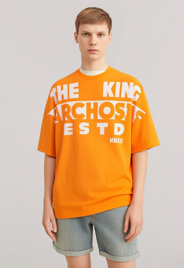 Orange/Black 180 GSM Cotton Oversized fit Screen Print